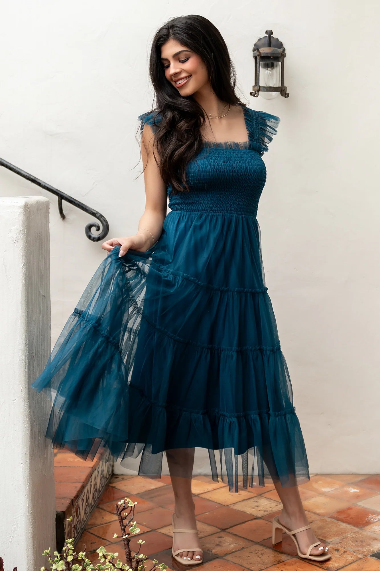 Emma Smocked Tulle Dress | Teal Secondary image