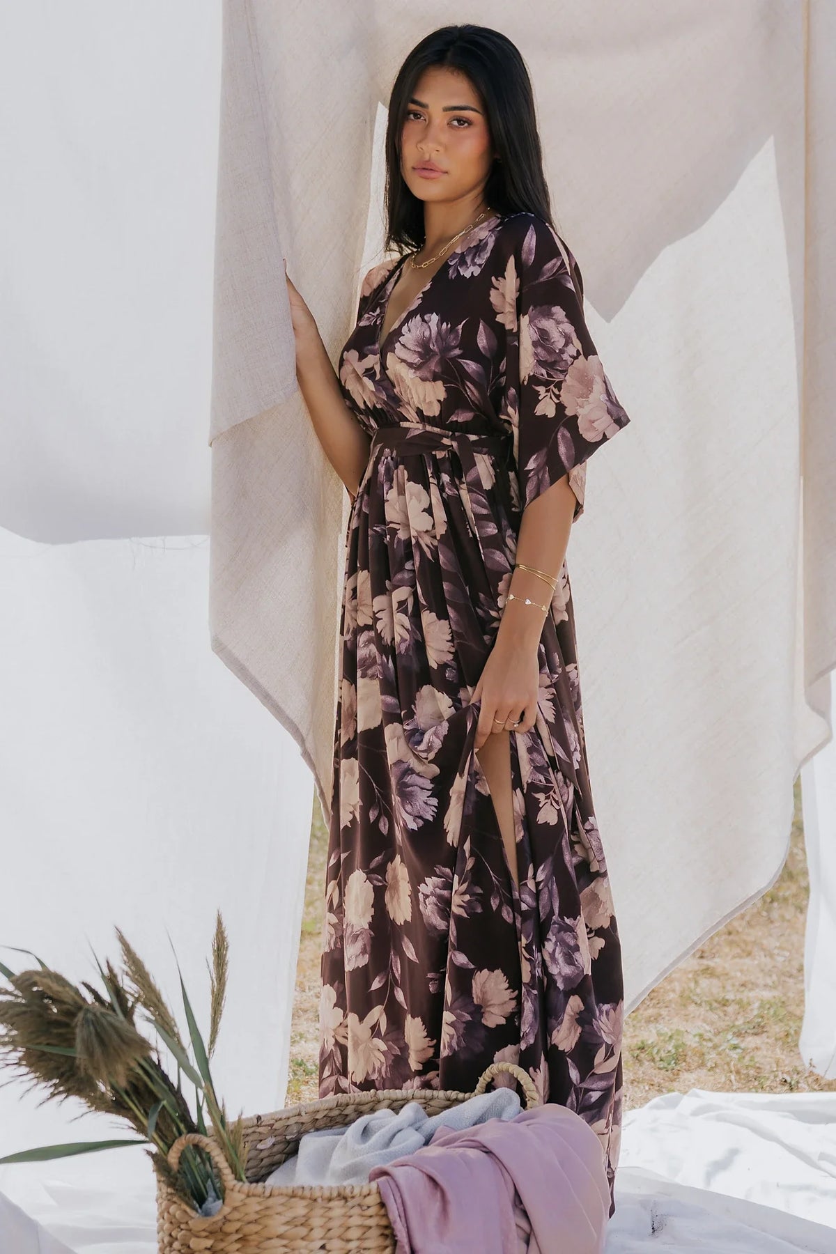 Hamilton Kimono Maxi Dress | Deep Plum Floral