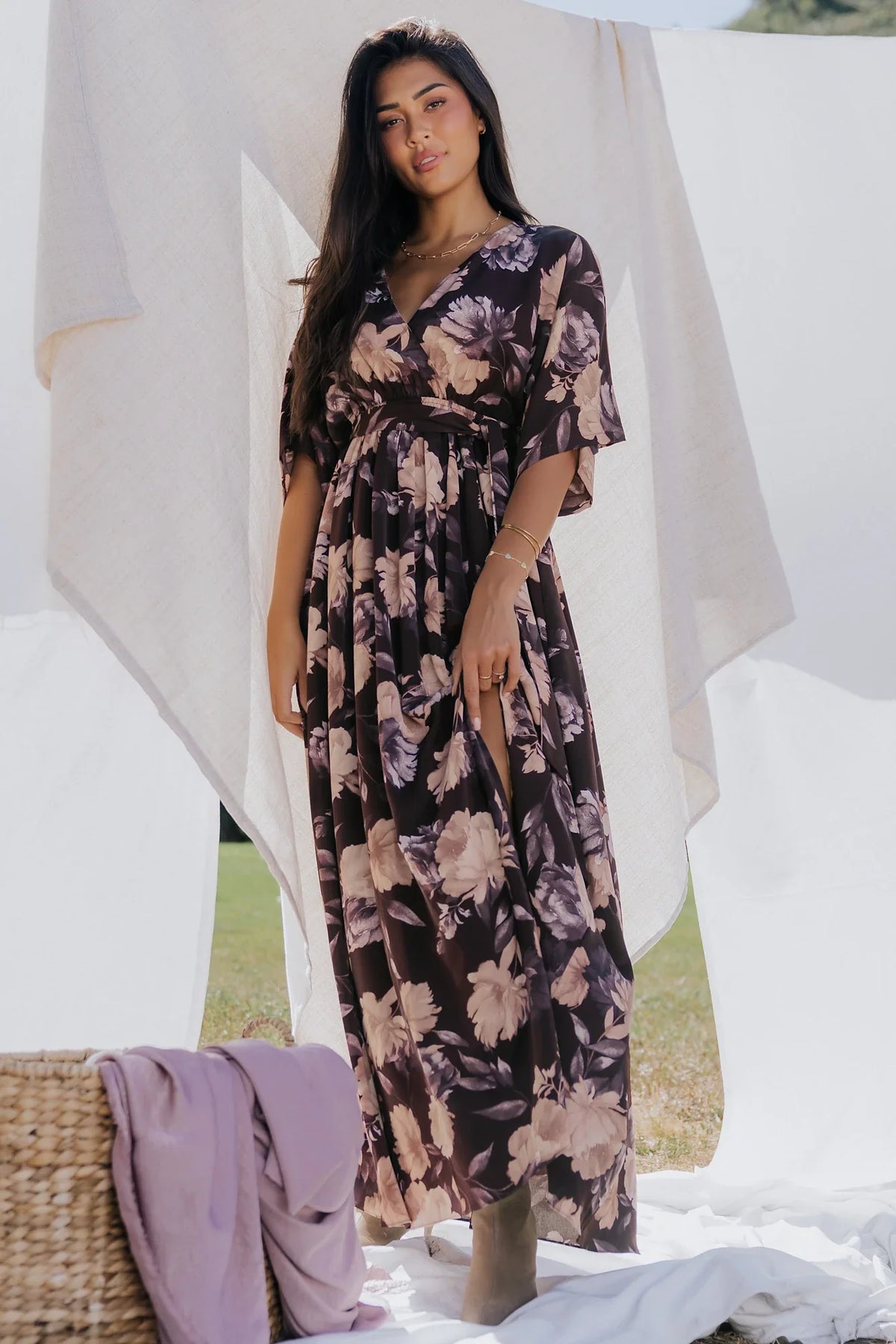 Hamilton Kimono Maxi Dress | Deep Plum Floral Main image