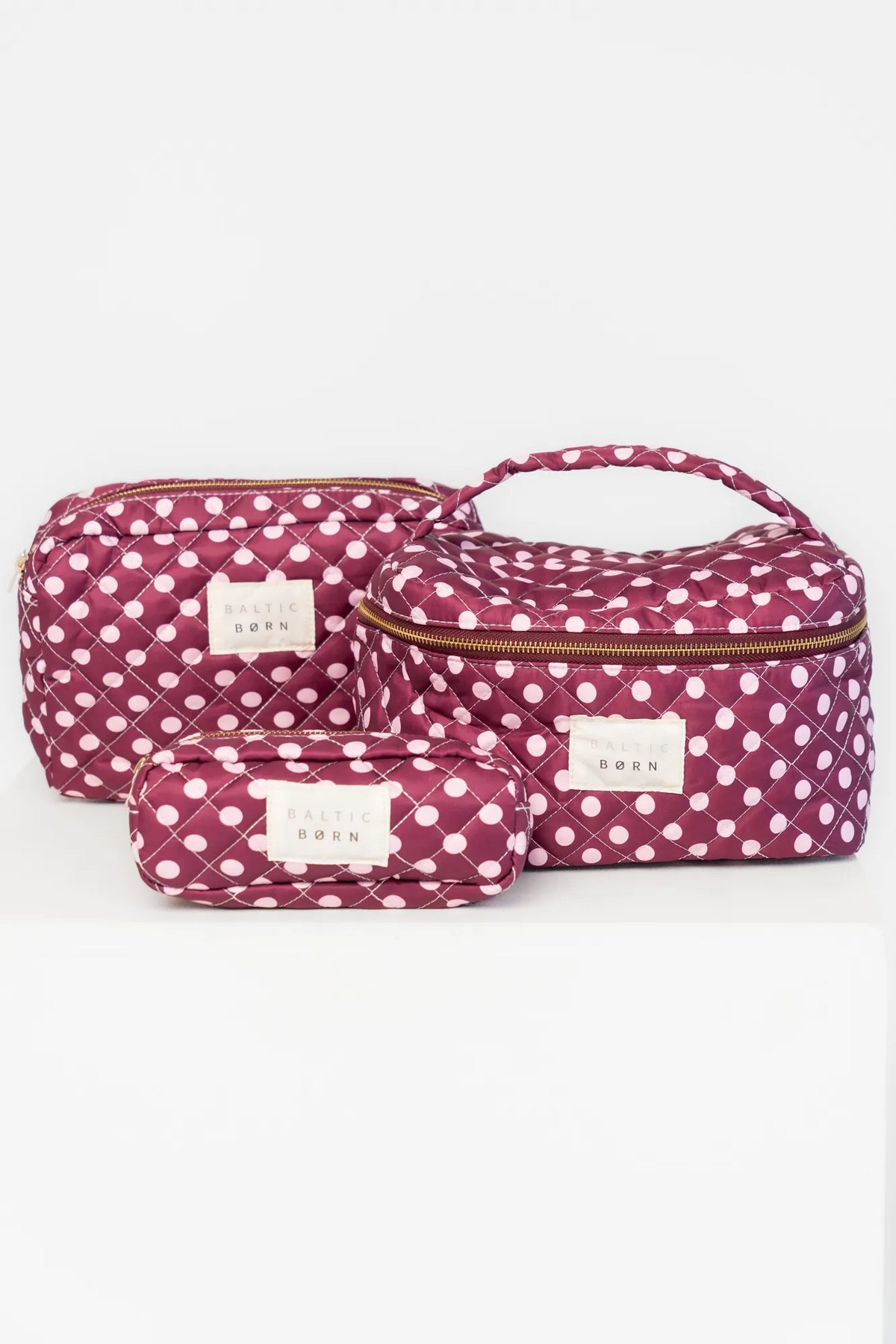 Kelani Quilted Cosmetic Bag Set | Berry + Pink Main image