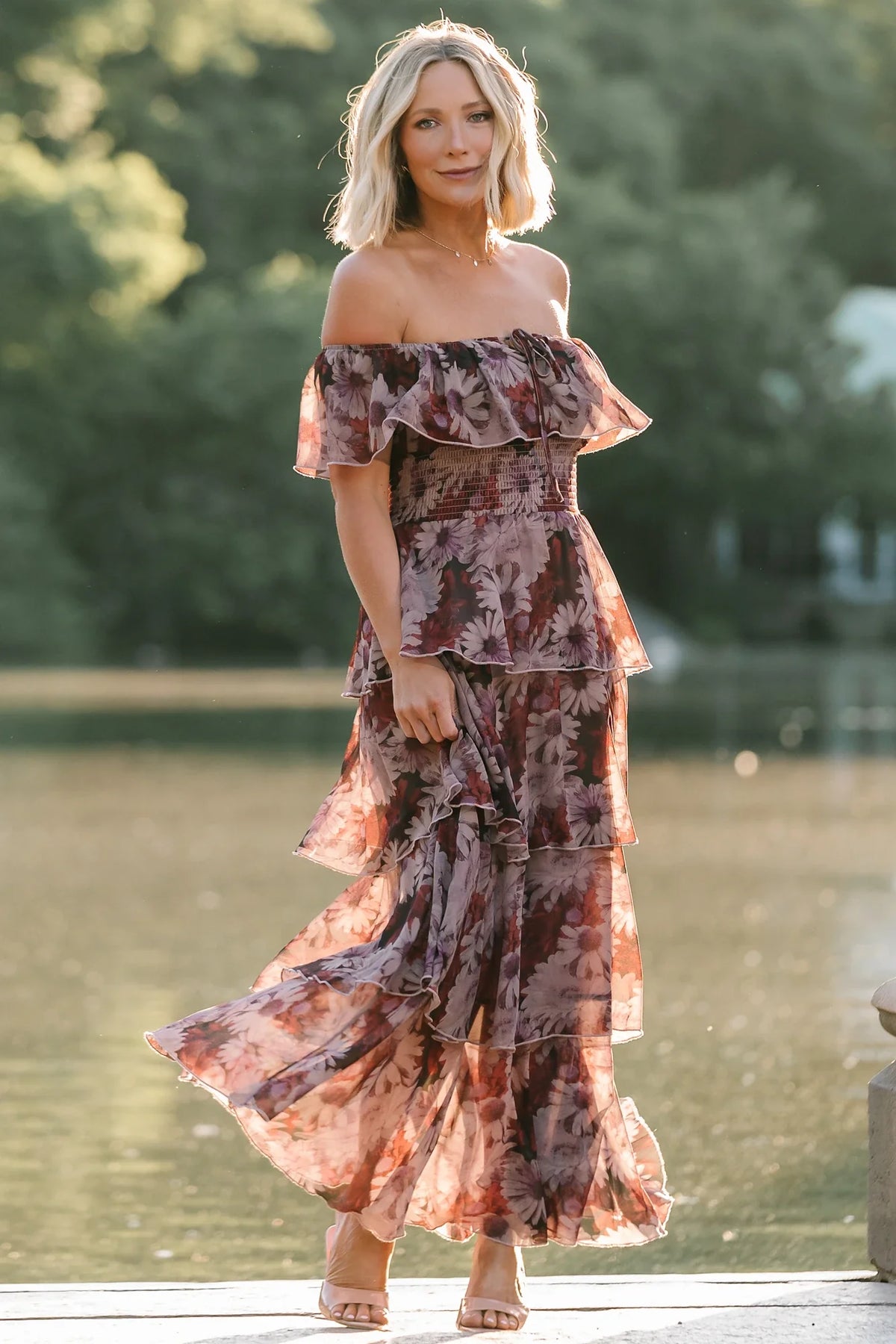 Carina Off Shoulder Maxi Dress | Vintage Berry Floral Main image