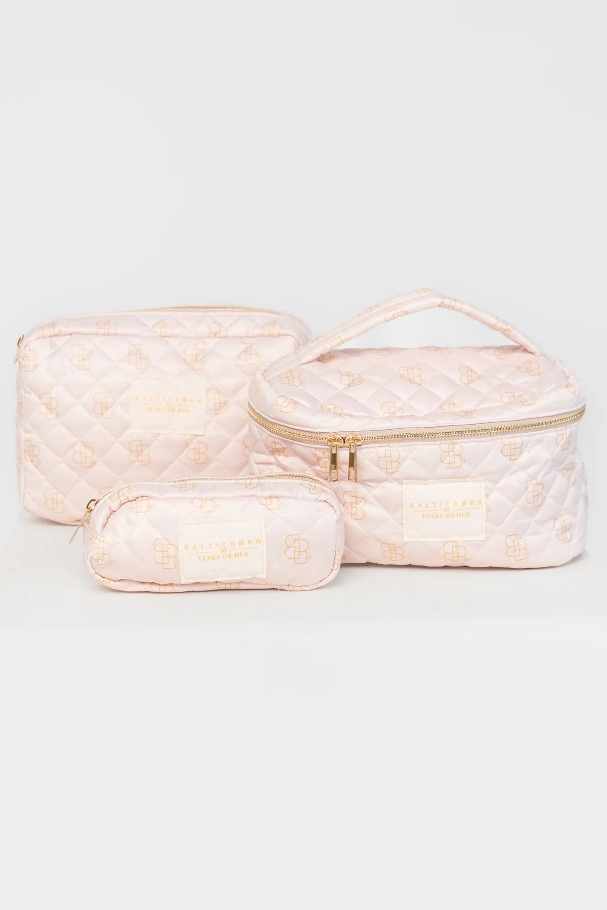 Kelani Quilted Cosmetic Bag Set | Pink Main image