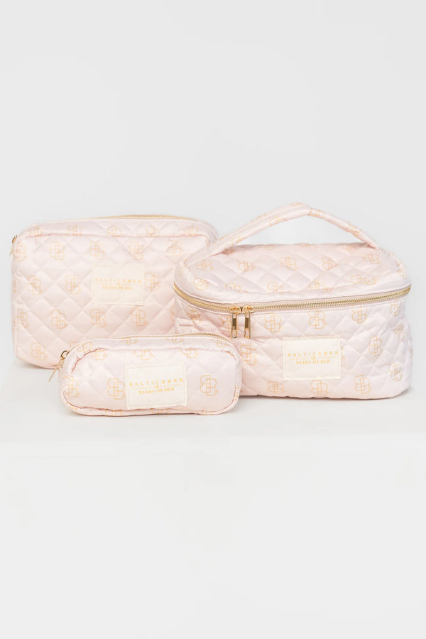 Kelani Quilted Cosmetic Bag Set | Pink