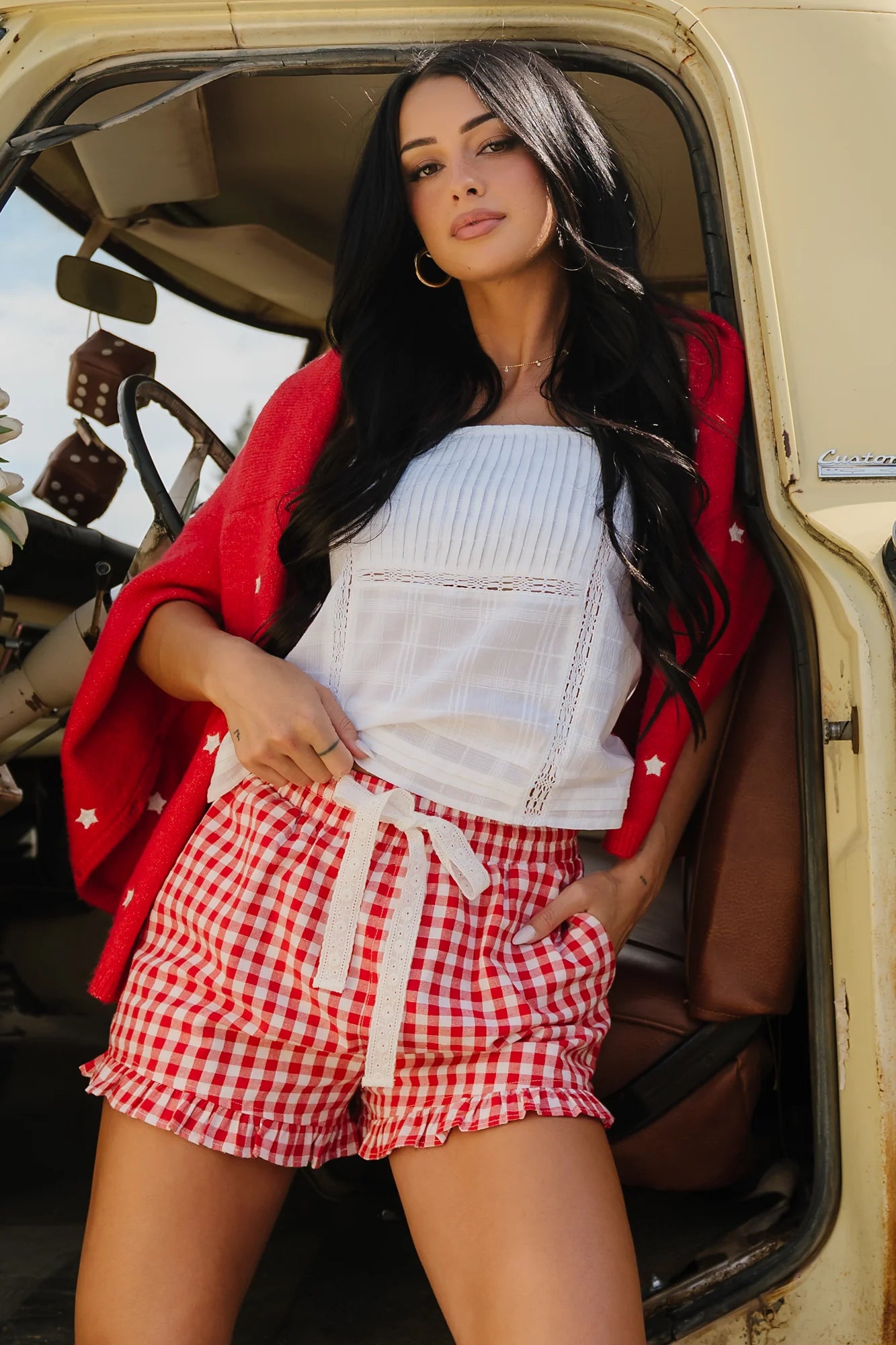 Hope Ruffle Hem Shorts | Red Gingham Secondary image