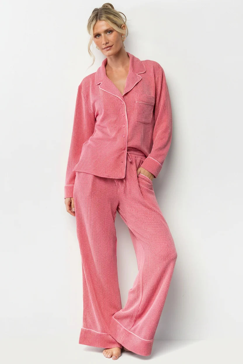 Eloise Ribbed Pajama Set | Pink Main image