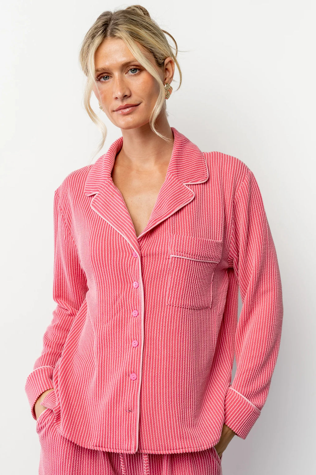 Eloise Ribbed Pajama Set | Pink