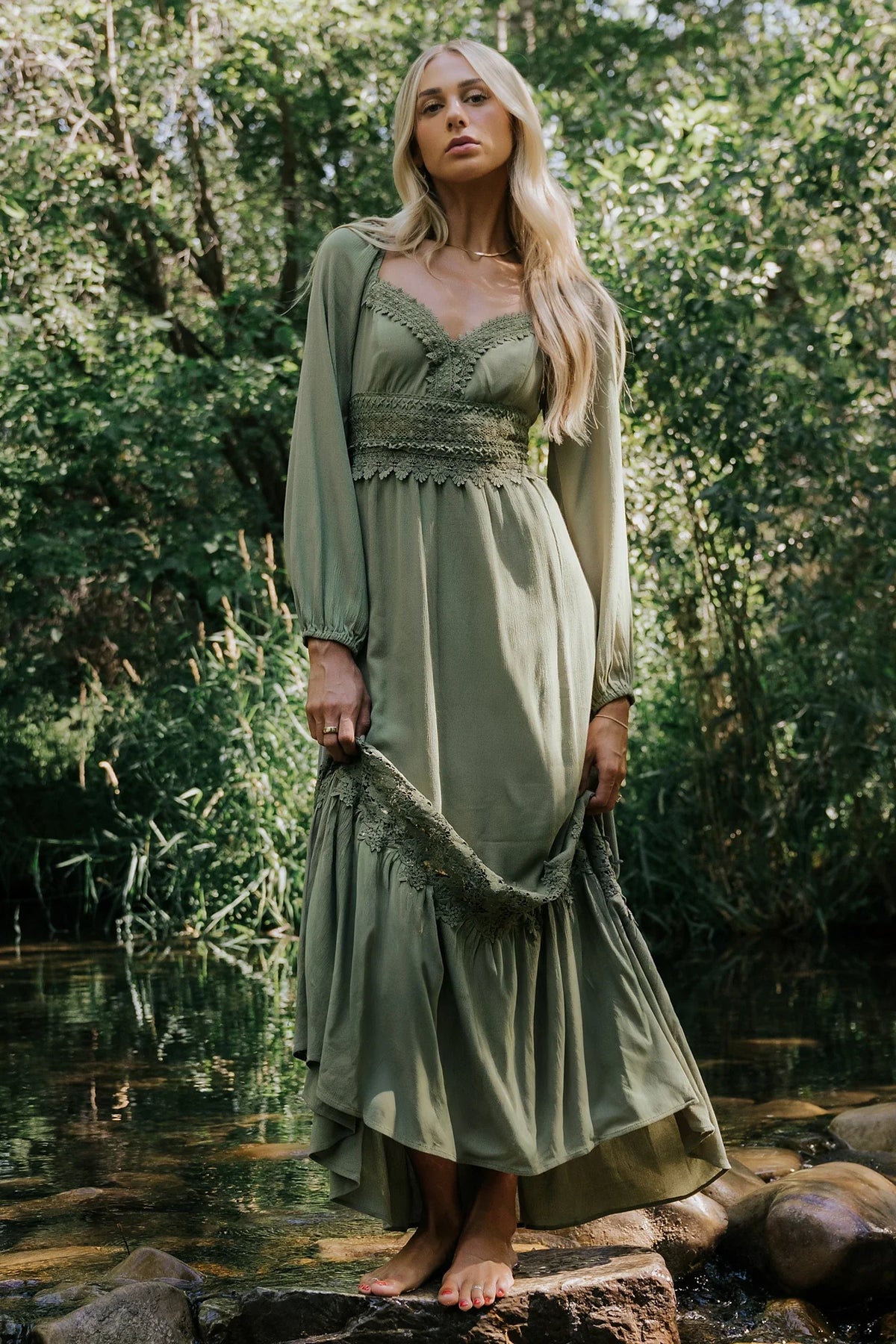 Kristy Boho Lace Maxi Dress | Sage Main image