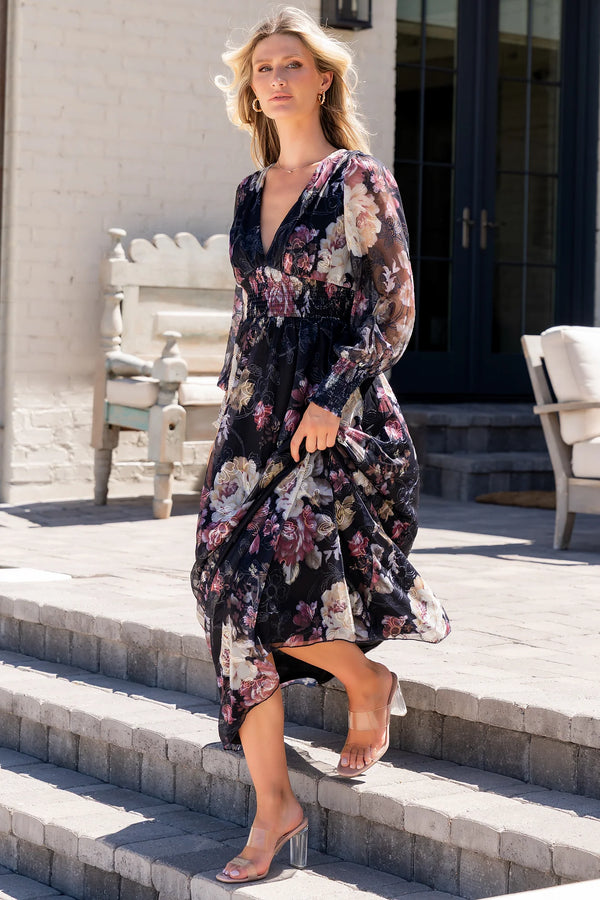 Jolie Embroidered Tulle Dress | Midnight + Mauve Floral