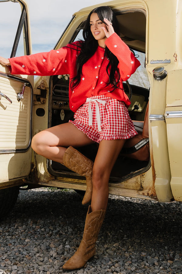 Hope Ruffle Hem Shorts | Red Gingham