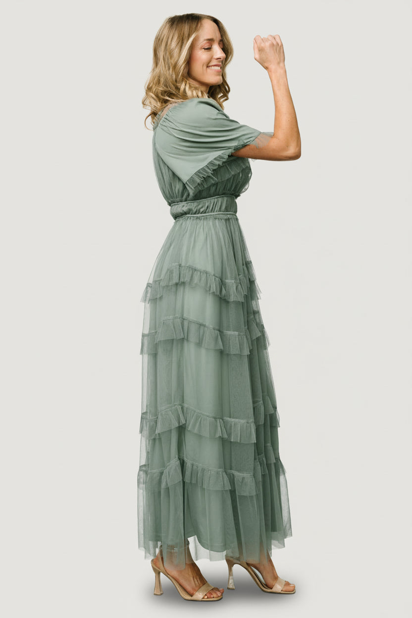 Magdalena Tulle Maxi Dress | Eucalyptus