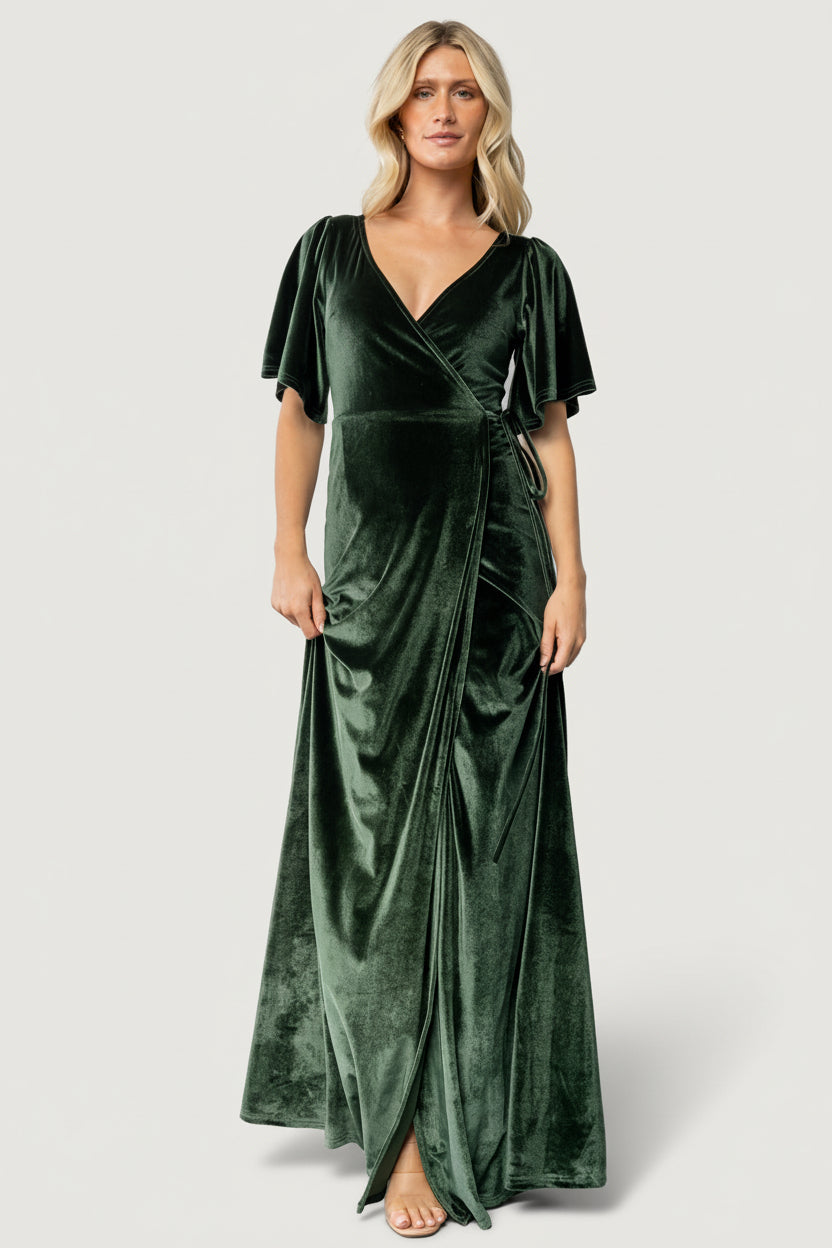Meghan Velvet Wrap Maxi Dress | Deep Green Main image