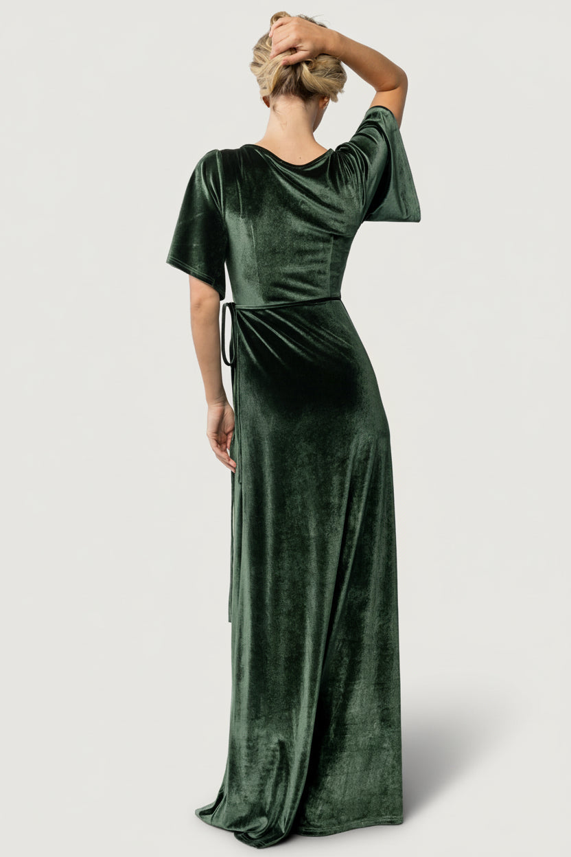 Meghan Velvet Wrap Maxi Dress | Deep Green