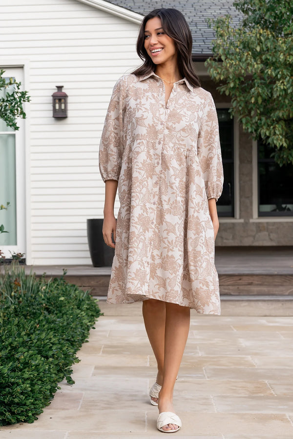 Dakota Babydoll Dress | Taupe Print