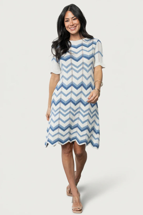 Mijas Crochet Dress | Blue + Off White