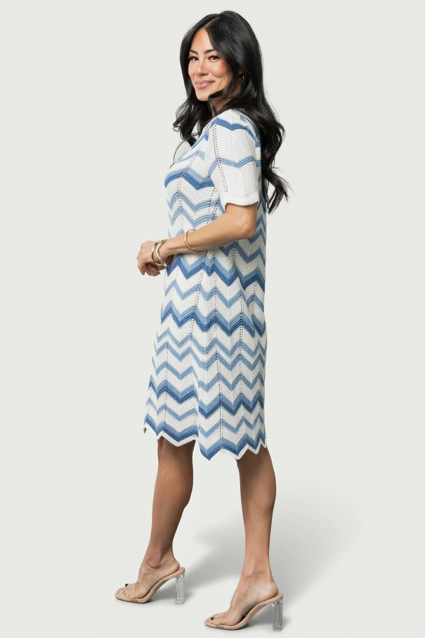 Mijas Crochet Dress | Blue + Off White
