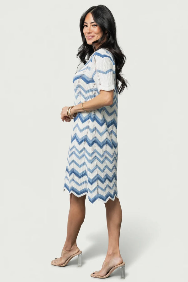 Mijas Crochet Dress | Blue + Off White