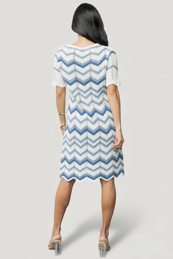 Mijas Crochet Dress | Blue + Off White