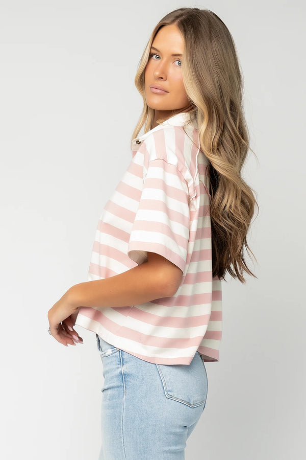 Ruby Striped Top | Pink + White
