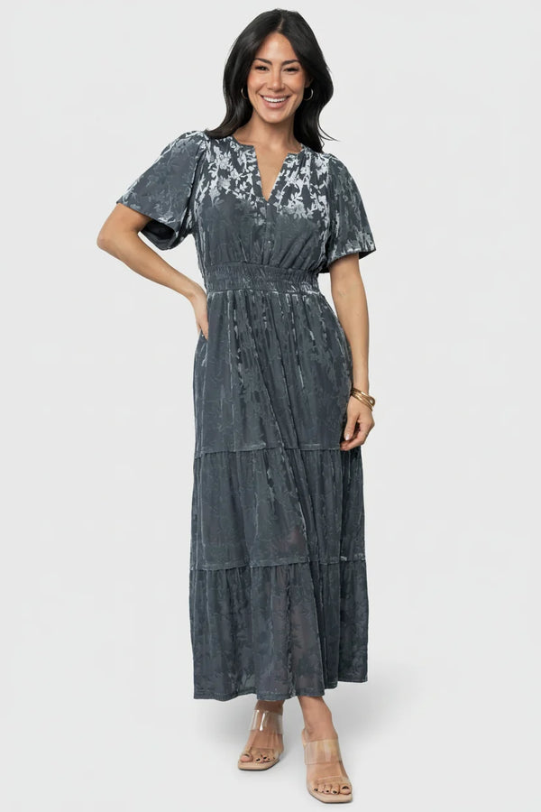 Bronwyn Velvet Dress | Dusty Blue