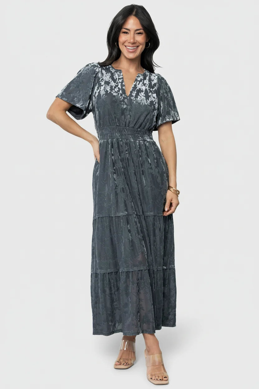Bronwyn Velvet Dress | Dusty Blue Main image