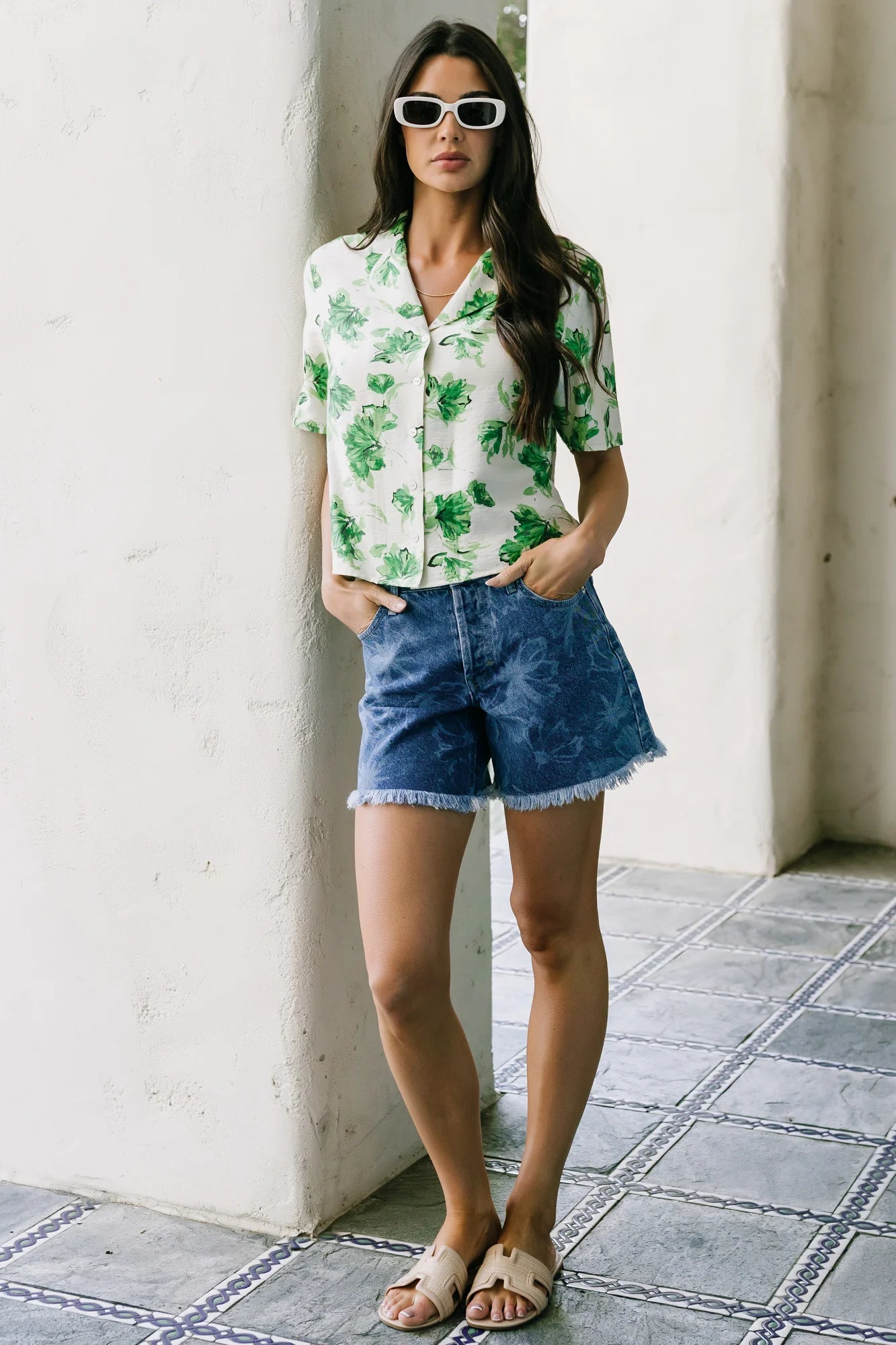 Mar Button Up Top | Green Floral Secondary image
