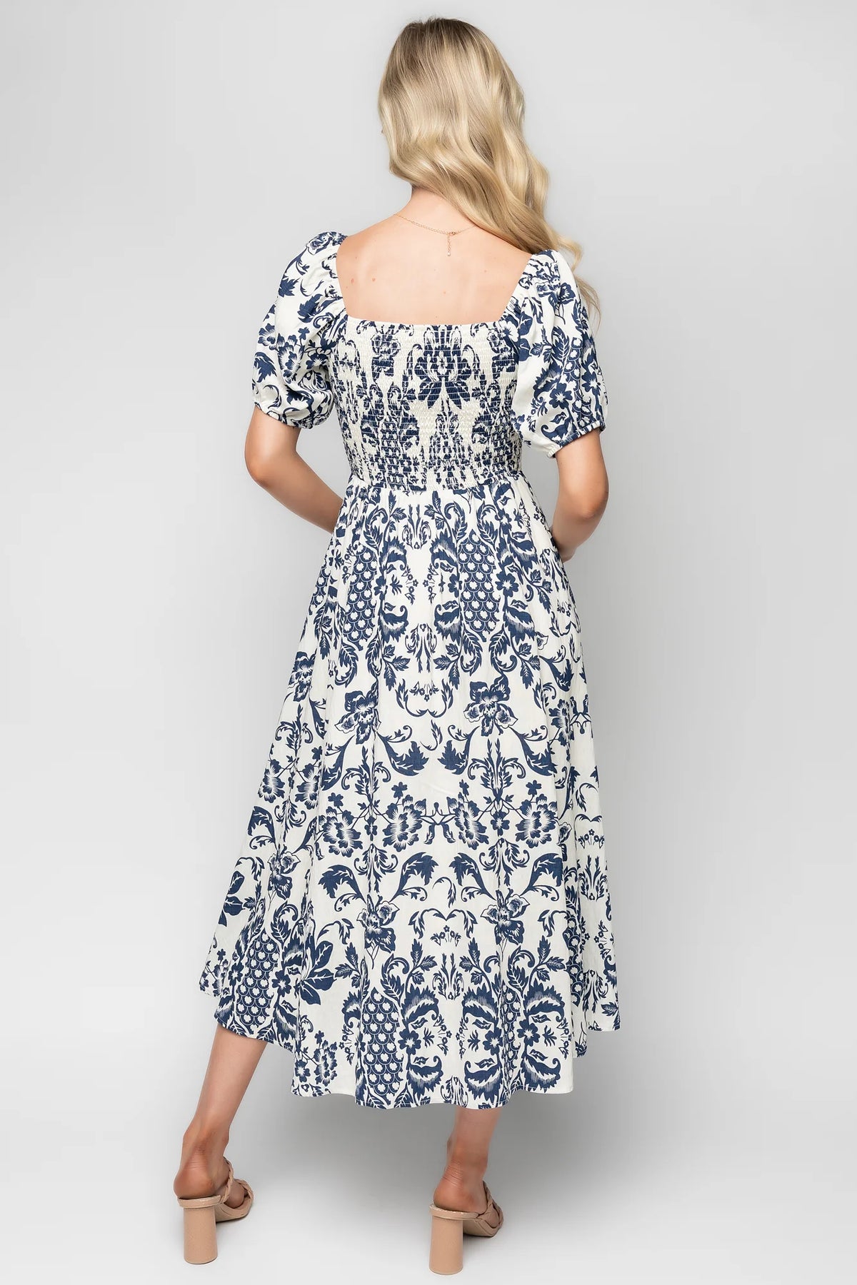 Charlotte Midi Dress | Ivory + Dark Blue