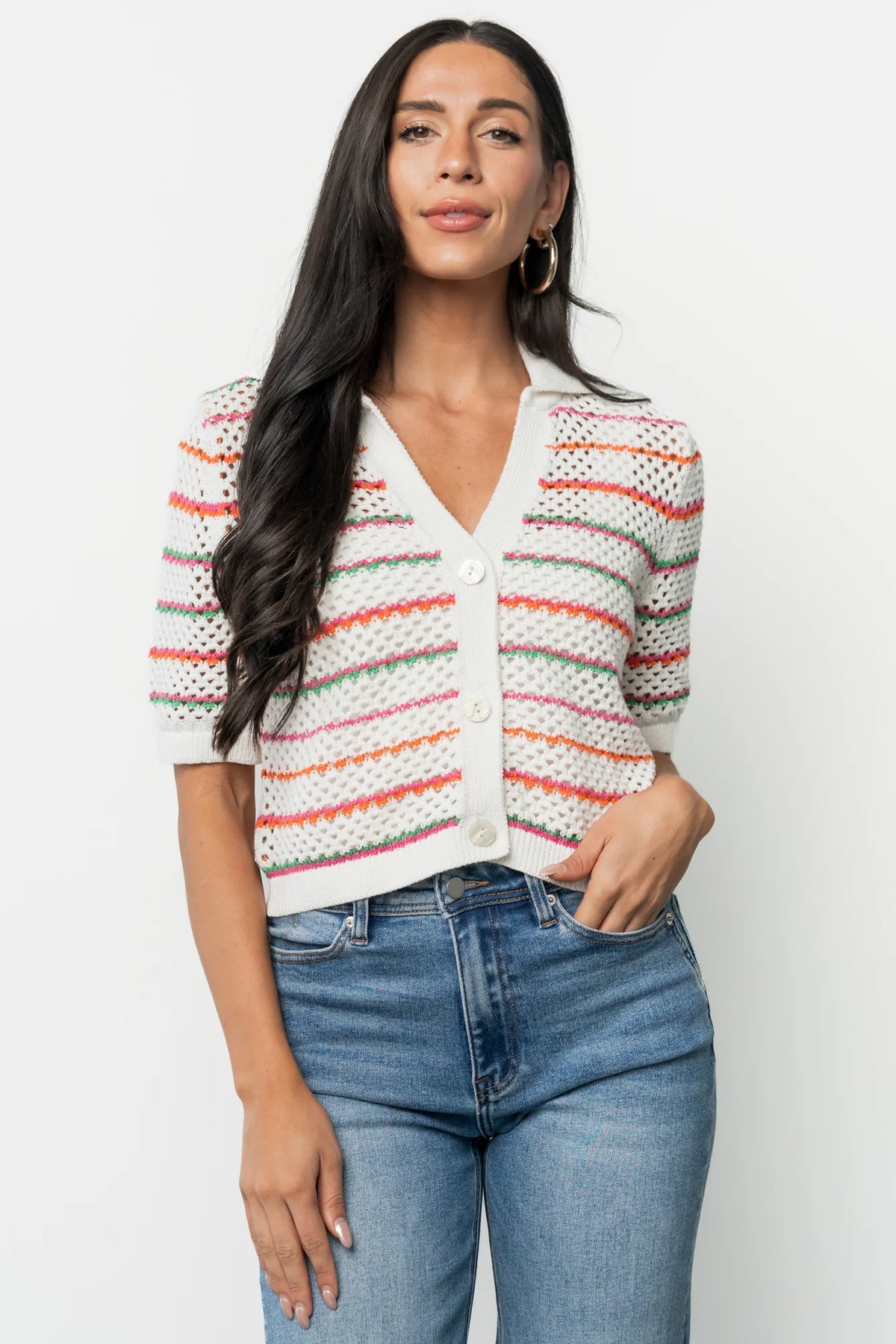 Viento Button Up Cardigan | Multi Stripe Main image