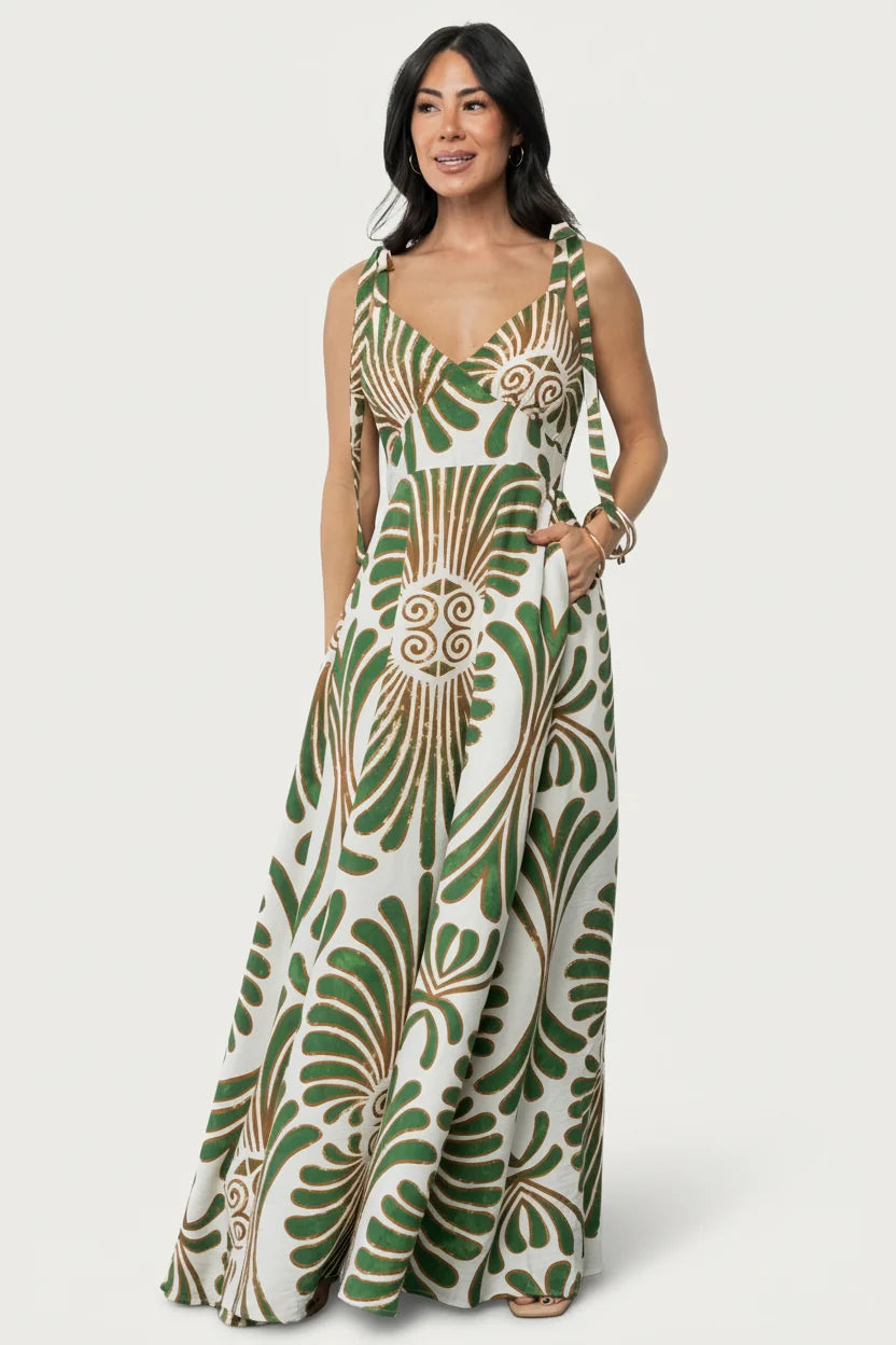 Camila Maxi Dress | Ivory + Green Print Main image