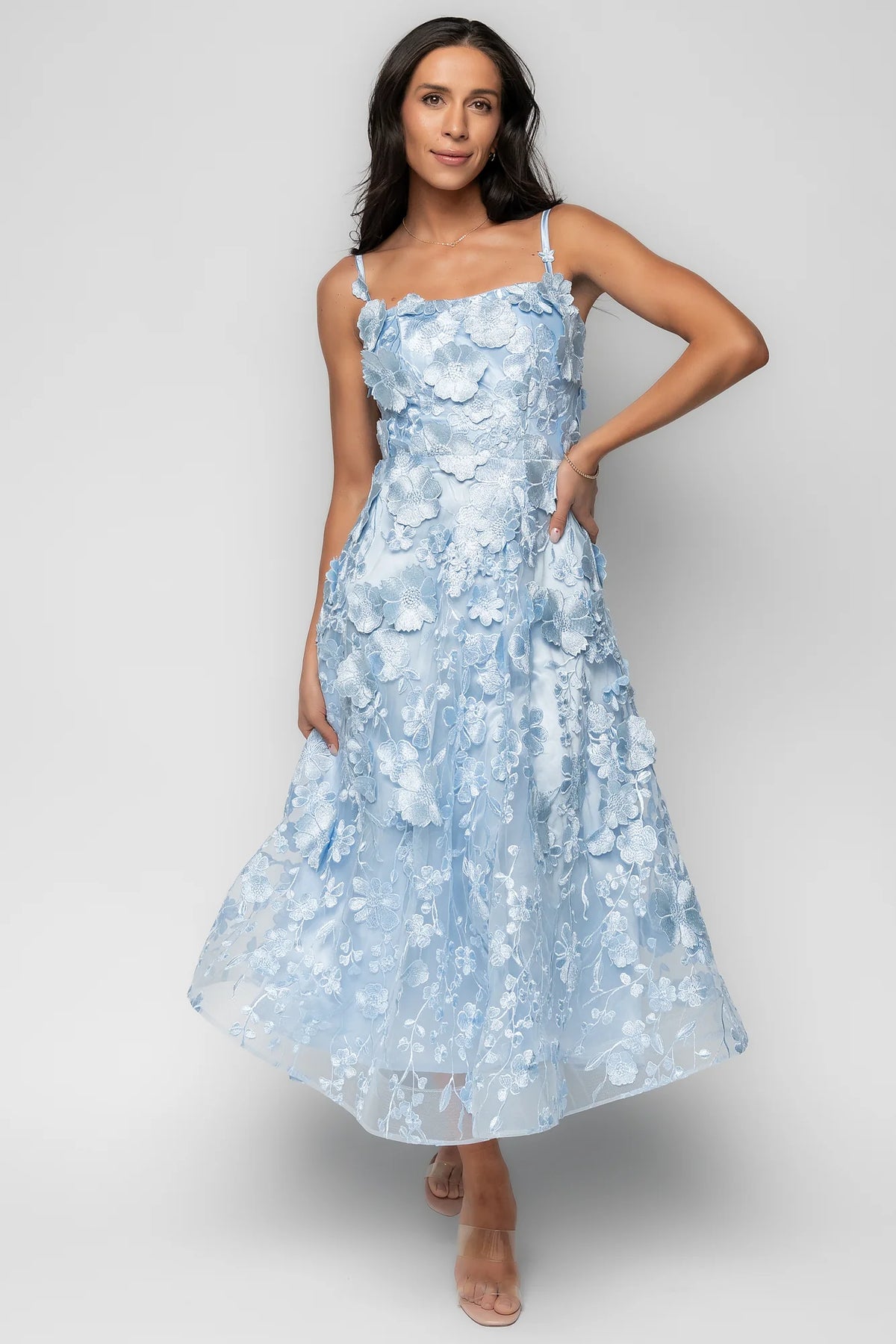 Soleil Floral Applique Midi Dress | Light Blue Main image