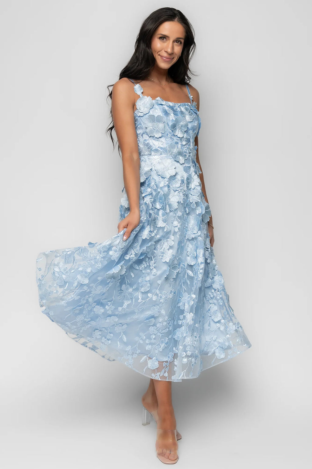 Soleil Floral Applique Midi Dress | Light Blue