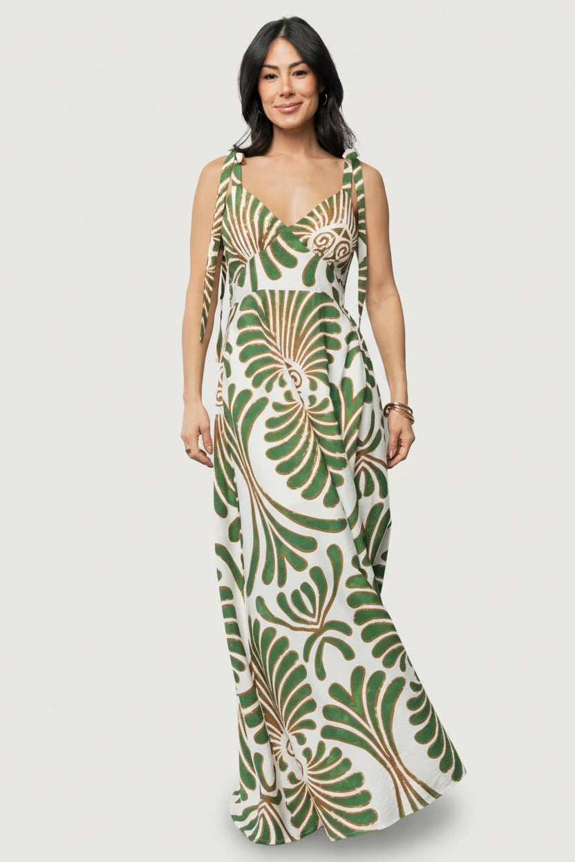 Camila Maxi Dress | Ivory + Green Print