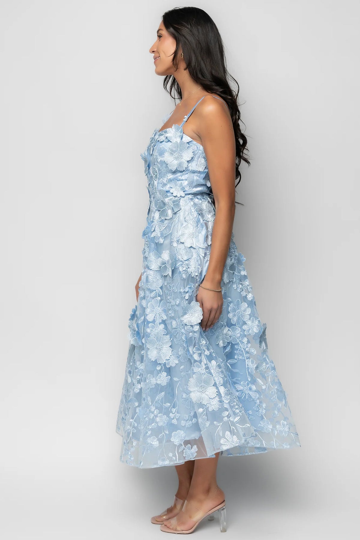 Soleil Floral Applique Midi Dress | Light Blue