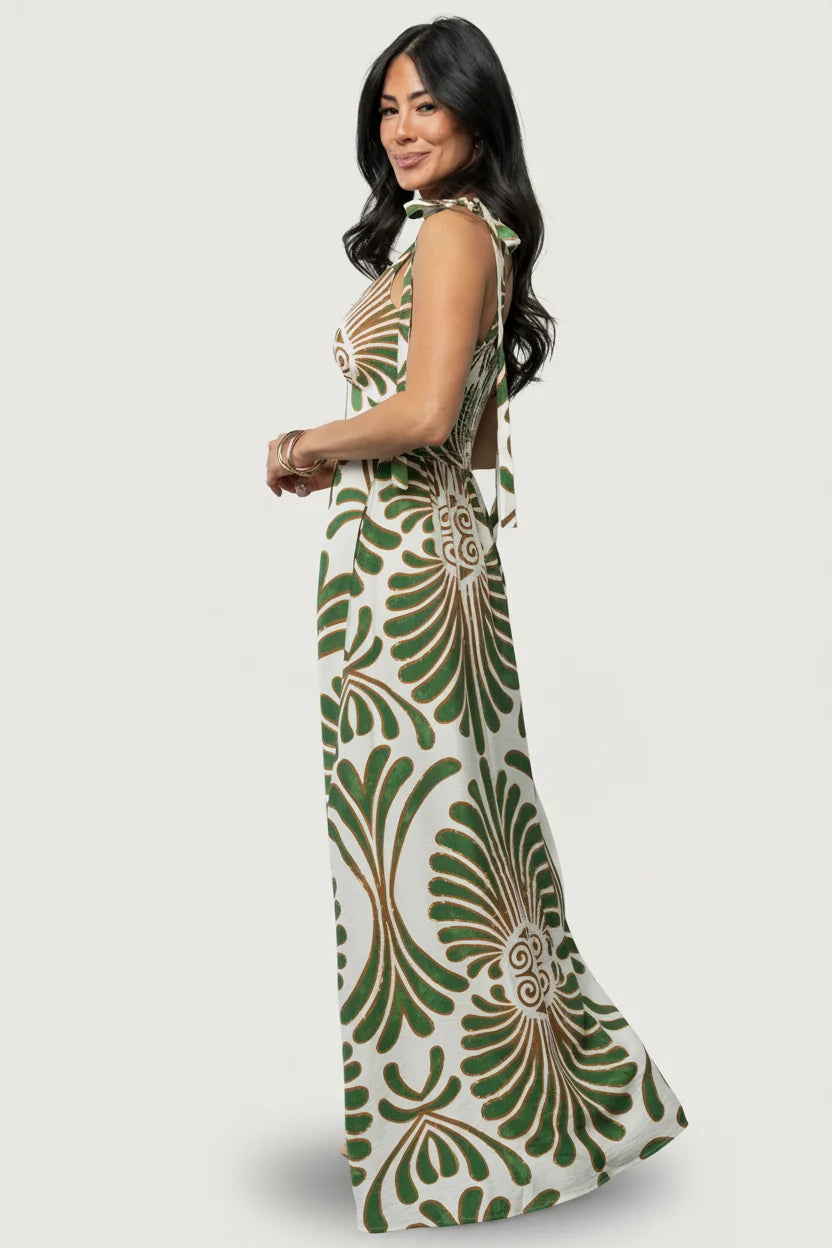 Camila Maxi Dress | Ivory + Green Print