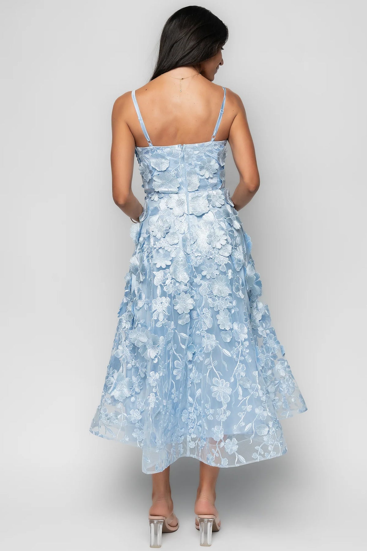 Soleil Floral Applique Midi Dress | Light Blue