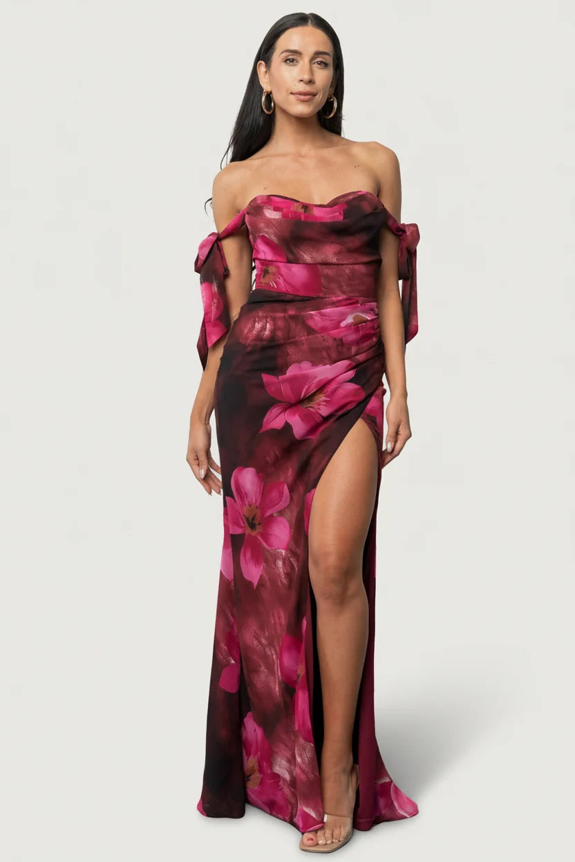 Allegra Off Shoulder Maxi Dress | Berry Rouge Floral Main image