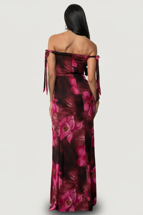 Allegra Off Shoulder Maxi Dress | Berry Rouge Floral