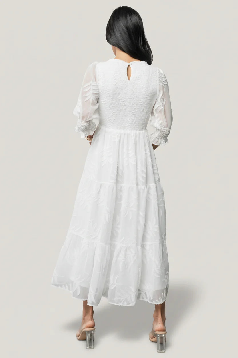 Nellie Smocked Midi Dress | Off White