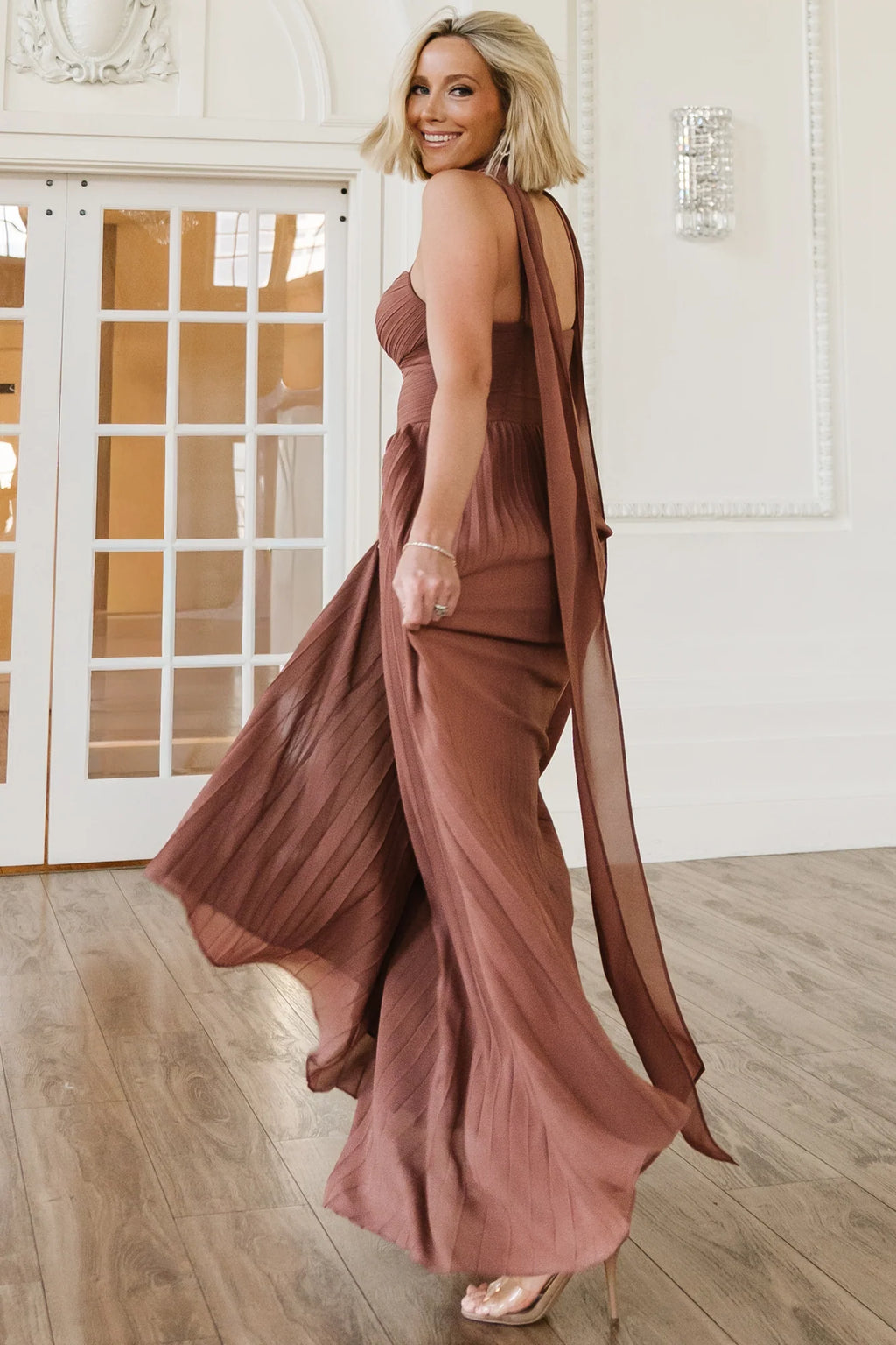 Georgina Pleated Maxi Dress | Rosy Brown