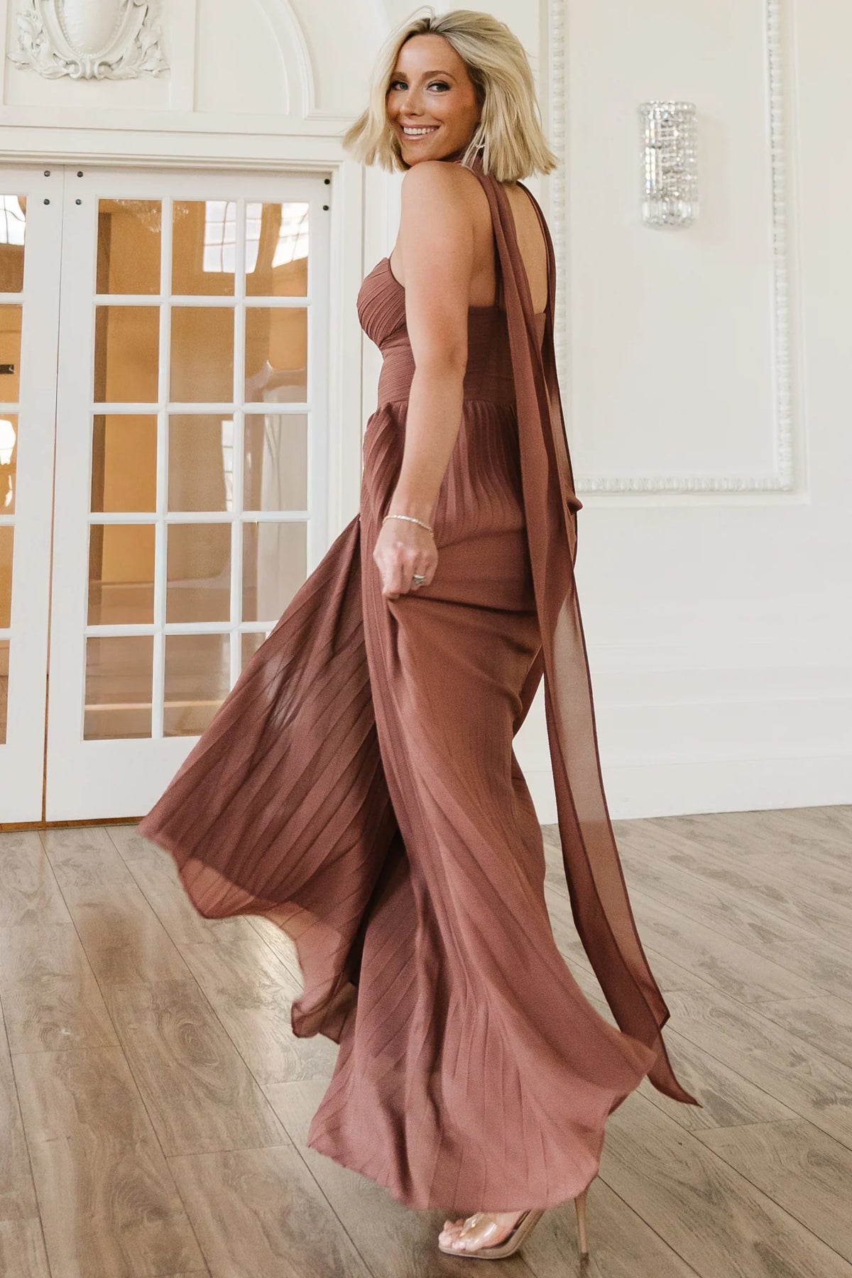 Georgina Pleated Maxi Dress | Rosy Brown