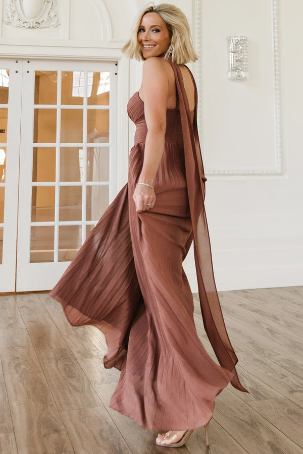 Georgina Pleated Maxi Dress | Rosy Brown