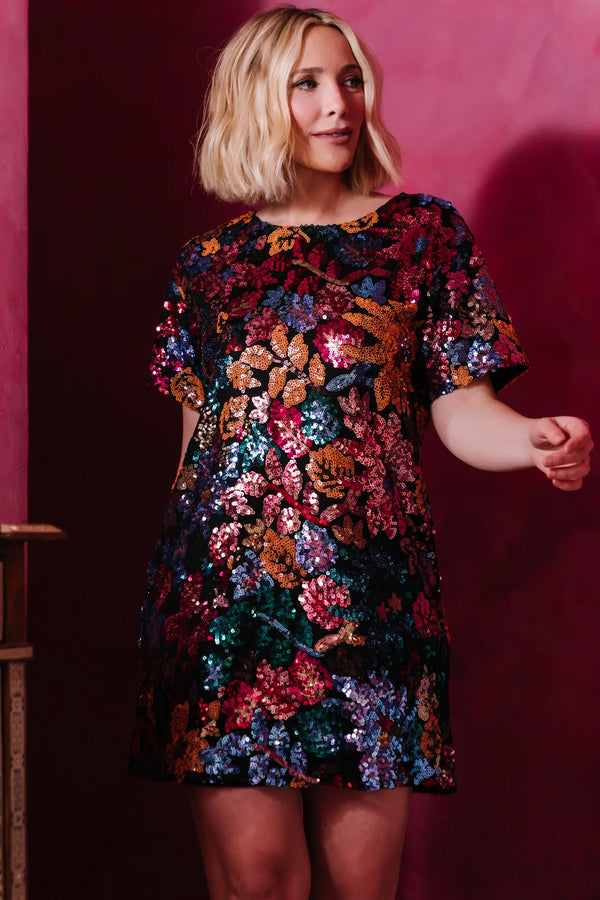 Squires Sequin Short Dress | Black Multi