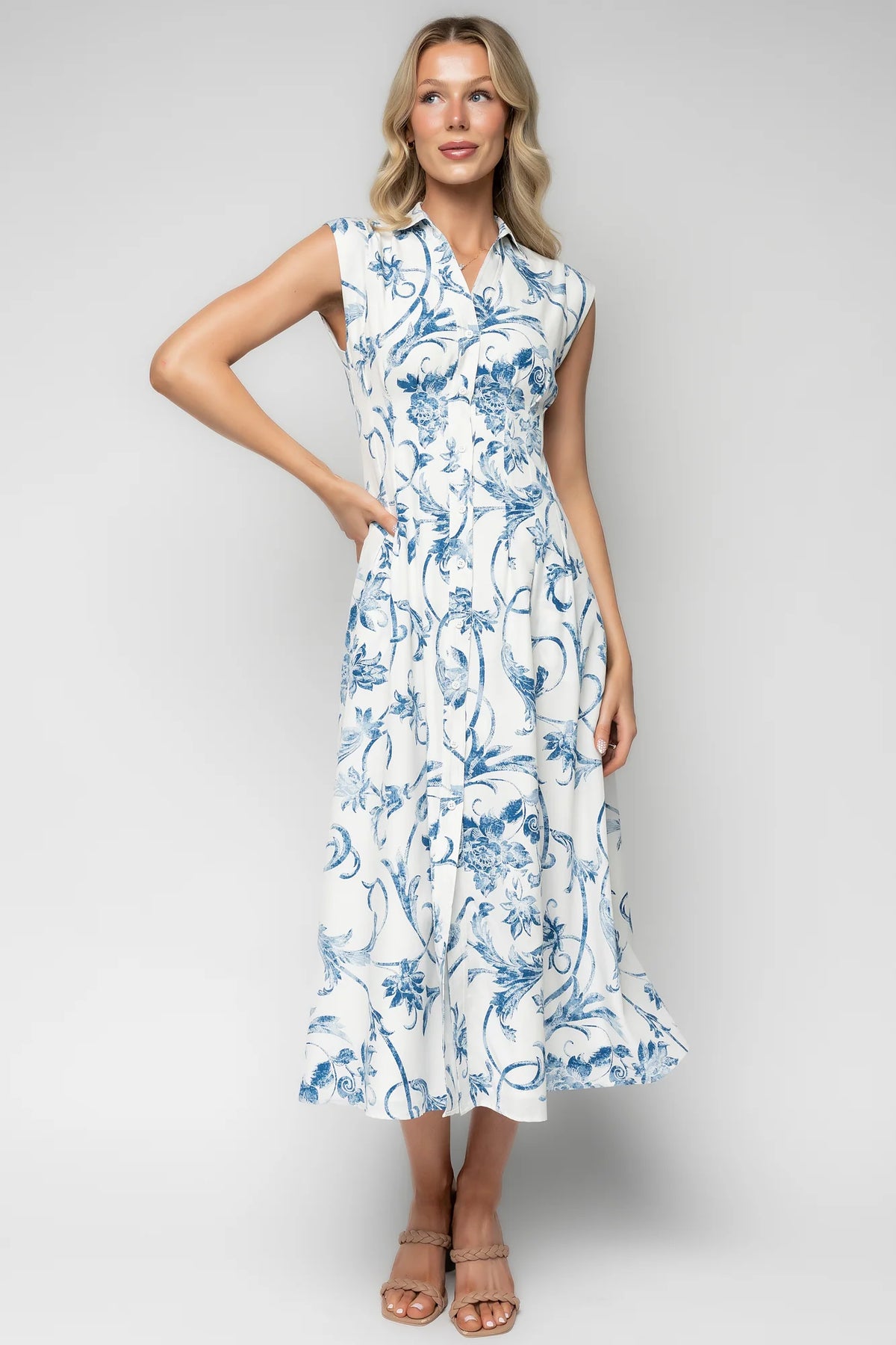 Tobias Midi Dress | Off White + Blue Floral Main image