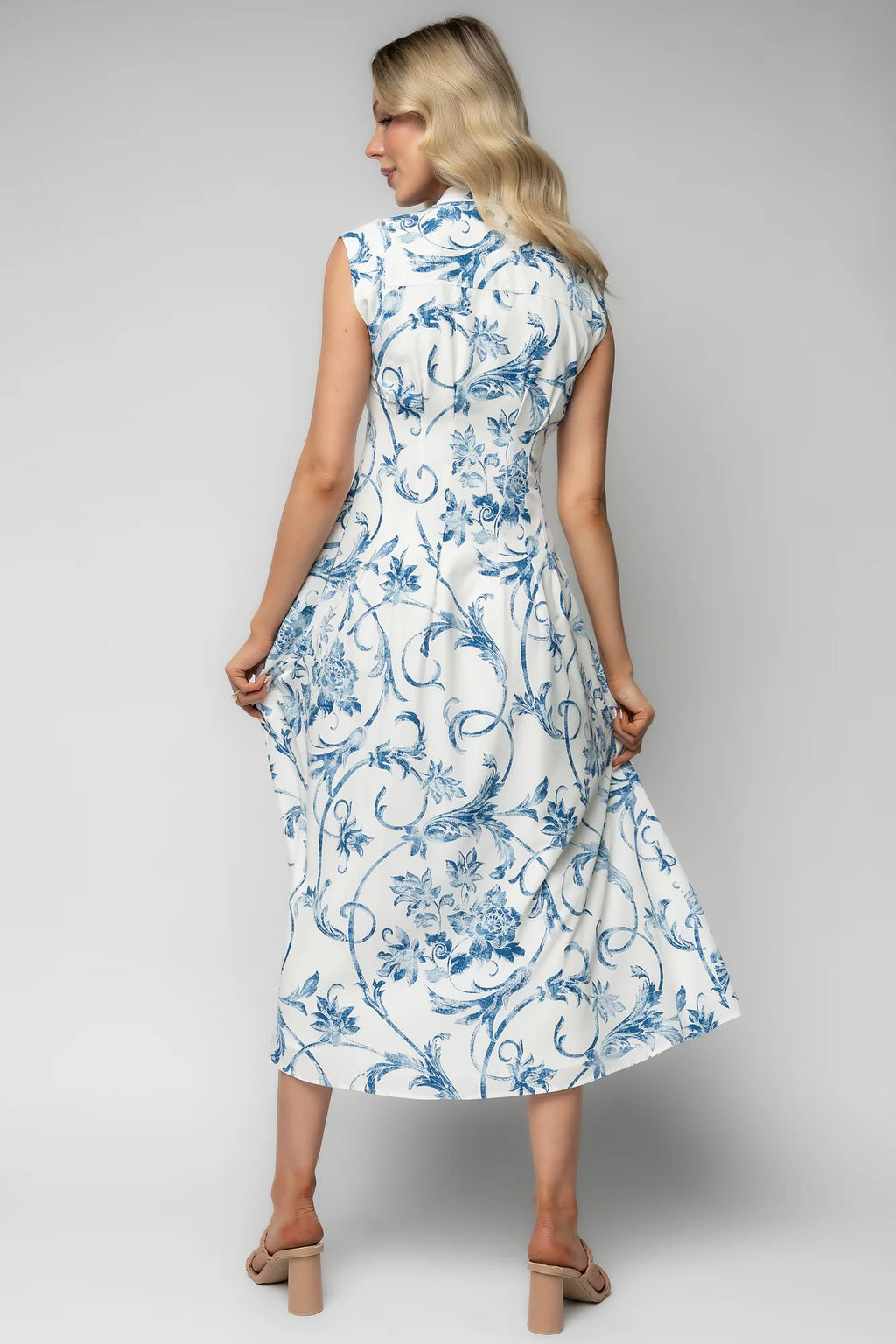 Tobias Midi Dress | Off White + Blue Floral