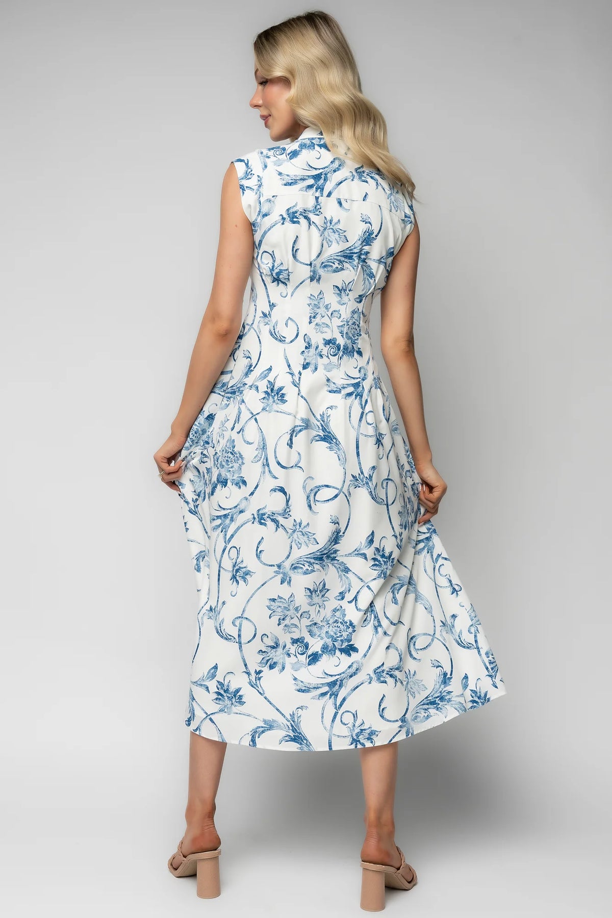 Tobias Midi Dress | Off White + Blue Floral