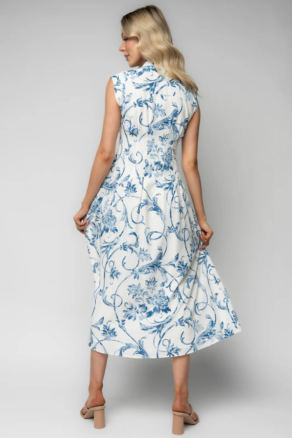 Tobias Midi Dress | Off White + Blue Floral