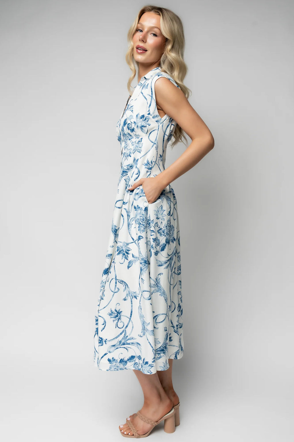 Tobias Midi Dress | Off White + Blue Floral