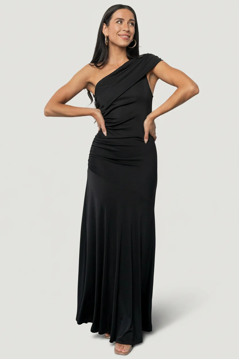 Leon One Shoulder Gown | Black Main image