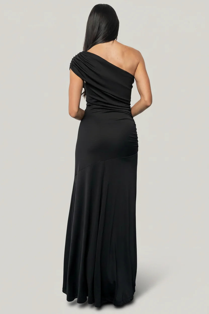 Leon One Shoulder Gown | Black