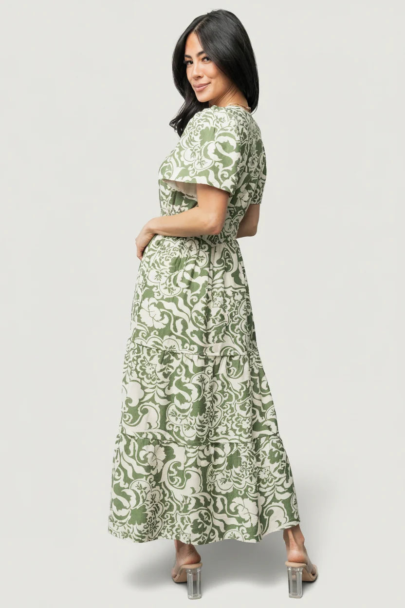 Aventura Midi Dress | Green Print