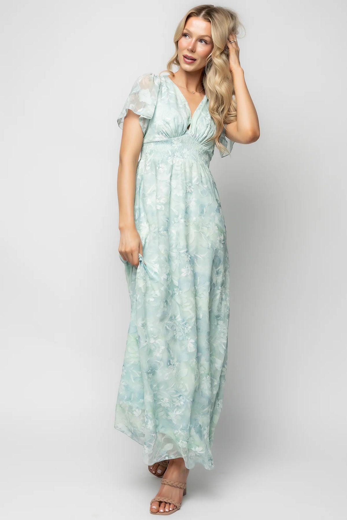 Soline Maxi Dress | Light Teal Floral Main image